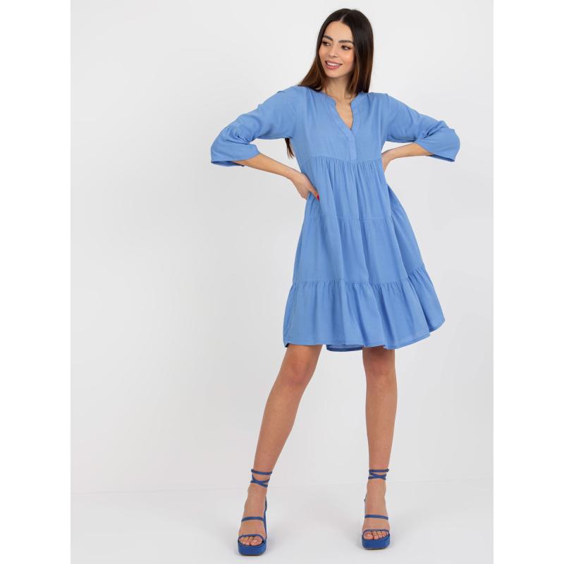 Dámské šaty s volánem a 3/4 rukávy SUBLEVEL světle modré 