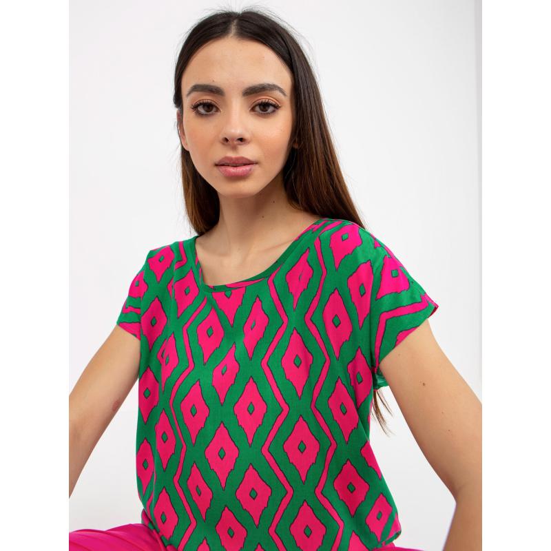 Női nyomtatott blúz kerek nyakkivágással SUBLEVEL zöld