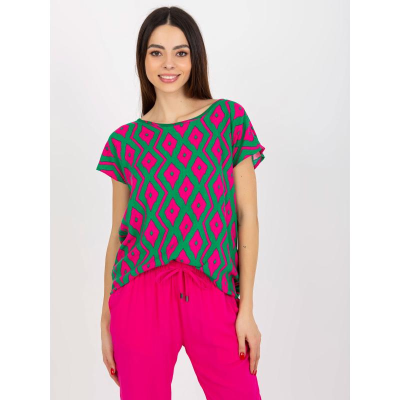 Női nyomtatott blúz kerek nyakkivágással SUBLEVEL zöld