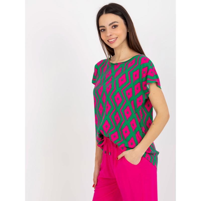 Női nyomtatott blúz kerek nyakkivágással SUBLEVEL zöld