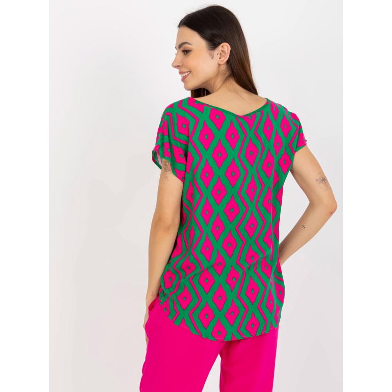 Női nyomtatott blúz kerek nyakkivágással SUBLEVEL zöld