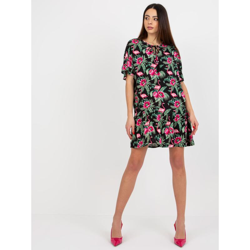 Női nyomtatott fodros ruha SUBLEVEL fekete és lila