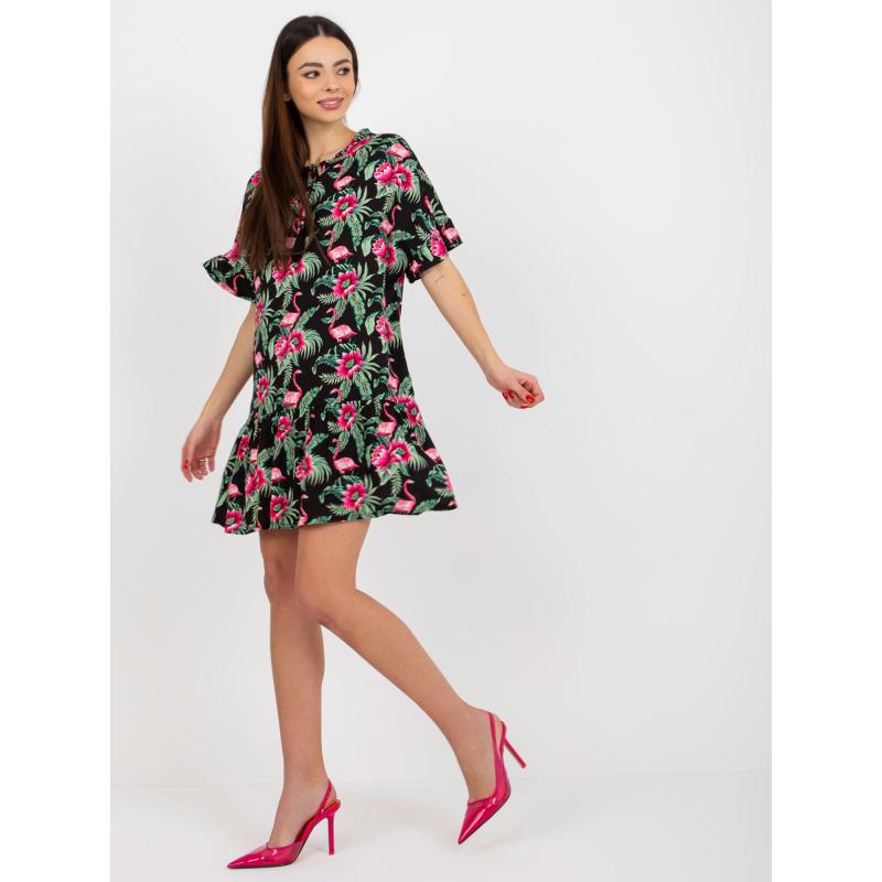 Női nyomtatott fodros ruha SUBLEVEL fekete és lila