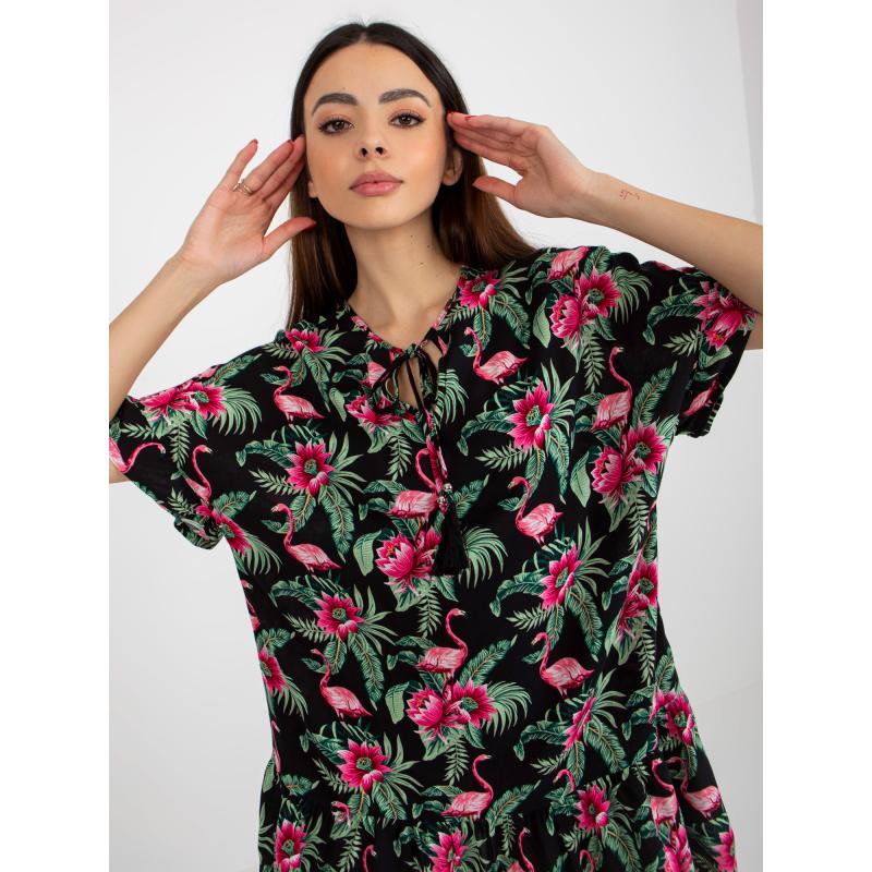 Női nyomtatott fodros ruha SUBLEVEL fekete és lila