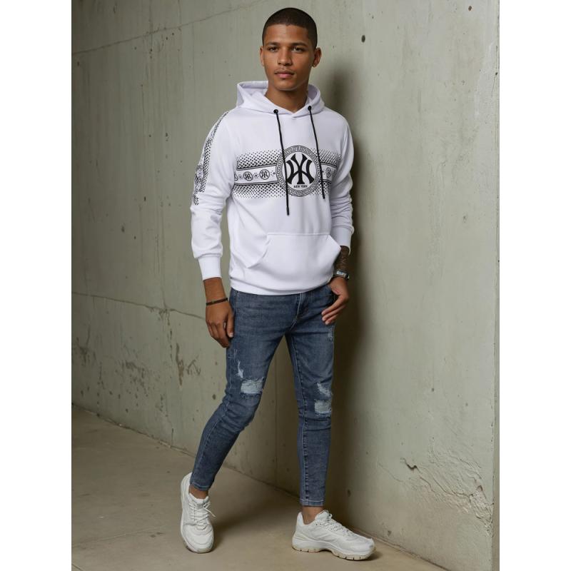 Pánská mikina s kapucí a potiskem LIMA bílá