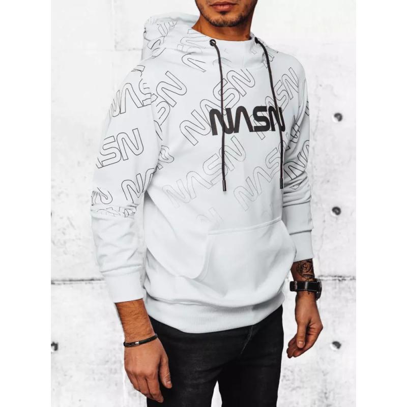 Pánská mikina s kapucí a potiskem NAS bílá