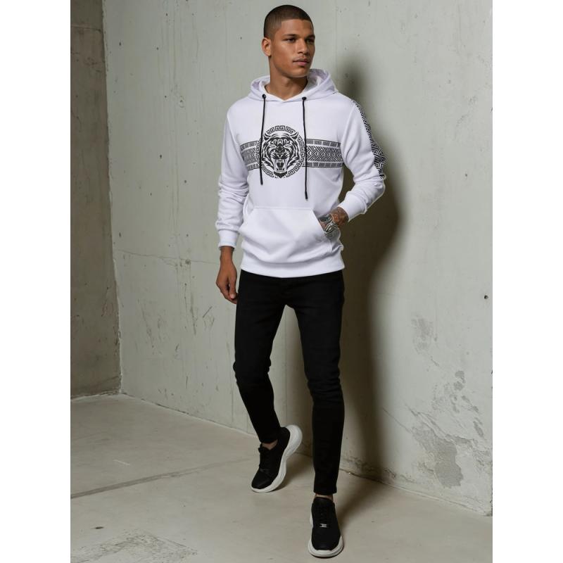 Pánska mikina s kapucňou a potlačou TIGER biela