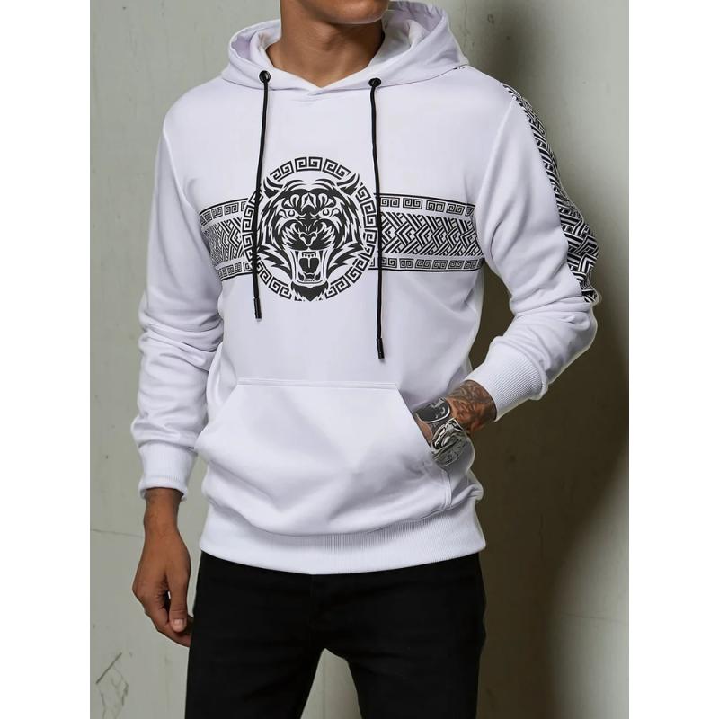 Pánska mikina s kapucňou a potlačou TIGER biela