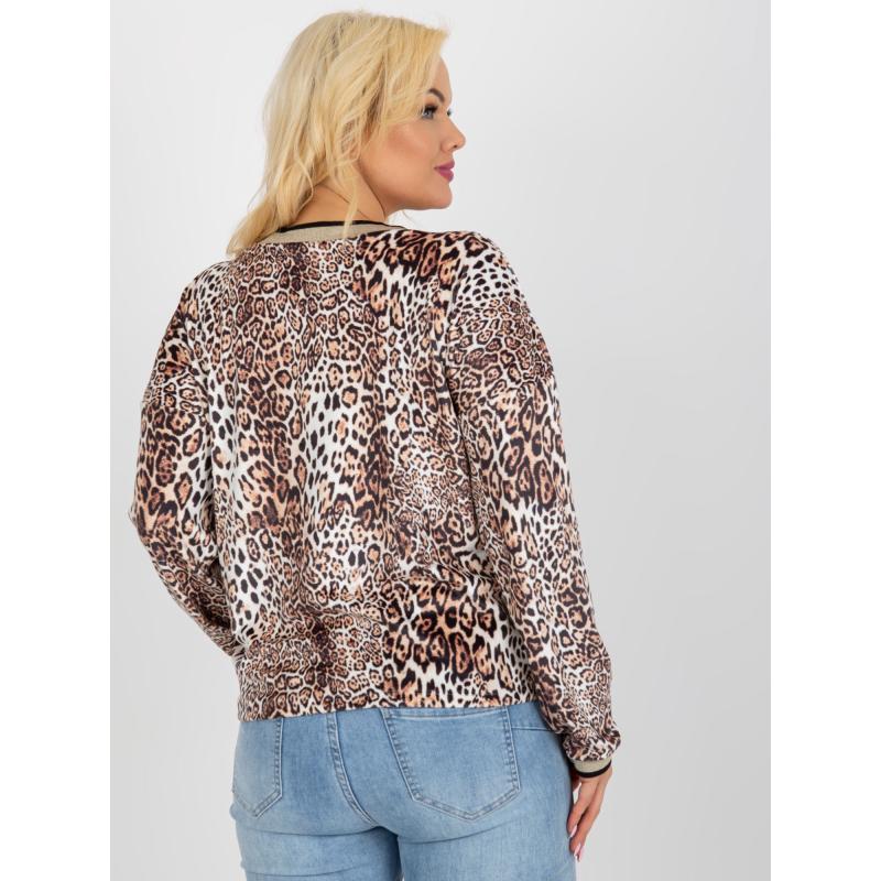 Dámska blúzka s potlačou velúrová plus size DIETMAR béžovo-čierna