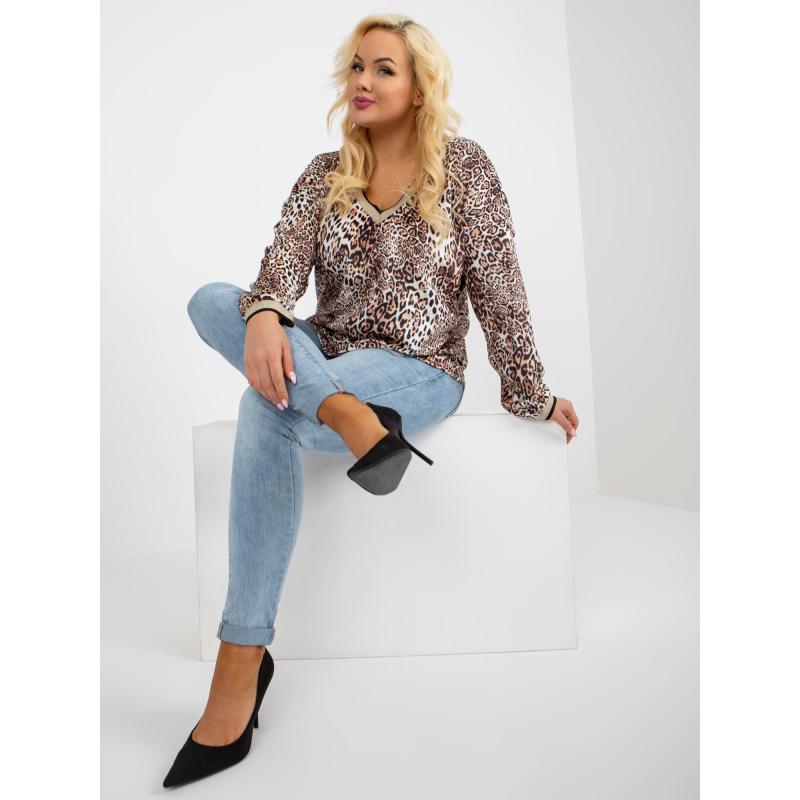 Dámska blúzka s potlačou velúrová plus size DIETMAR béžovo-čierna