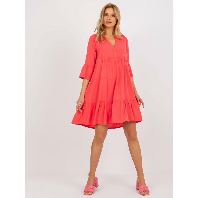 Dámské šaty s volánem a výstřihem do V SUBLEVEL korálové