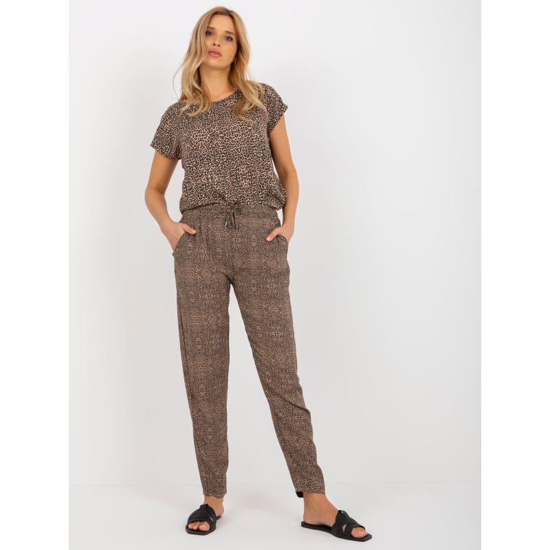 Női leopárdmintás szövetnadrág SUBLEVEL barna