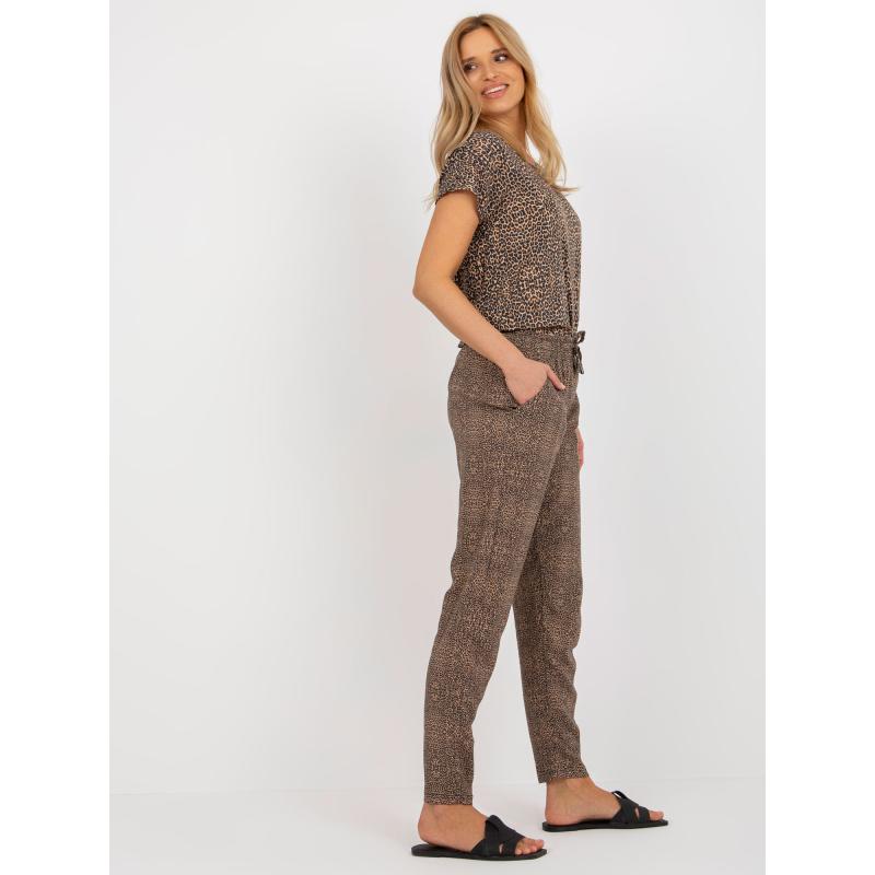 Női leopárdmintás szövetnadrág SUBLEVEL barna