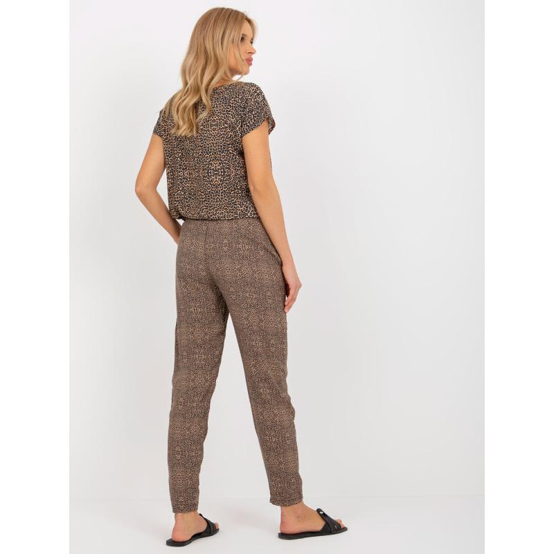 Női leopárdmintás szövetnadrág SUBLEVEL barna