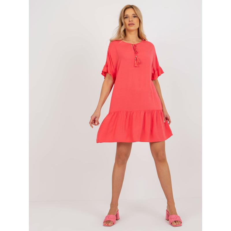 Dámské šaty s volánem a krátkými rukávy Sindy SUBLEVEL korálové 