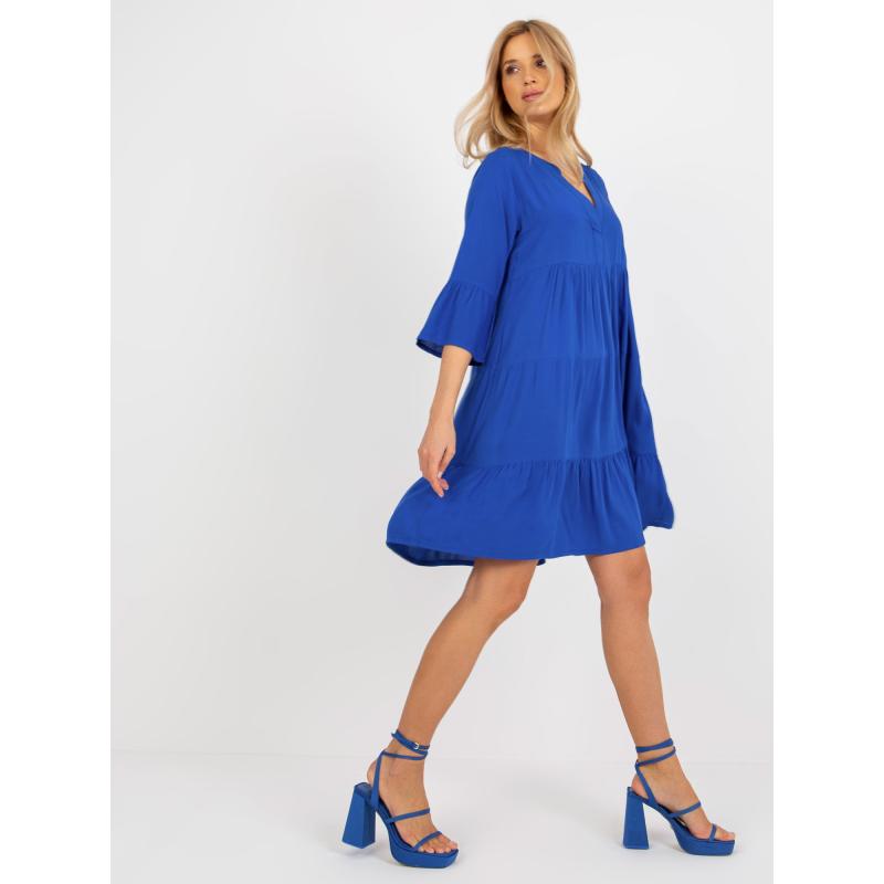 Női ruha fodros, 3/4 ujjú SUBLEVEL kobalt színű