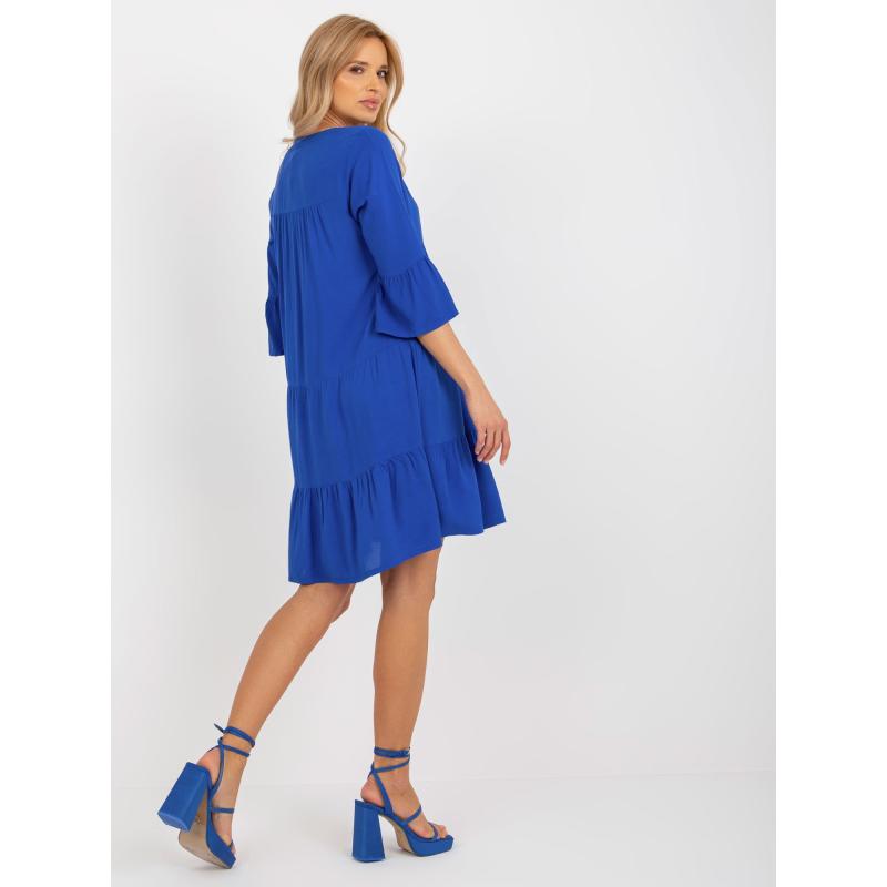 Női ruha fodros, 3/4 ujjú SUBLEVEL kobalt színű