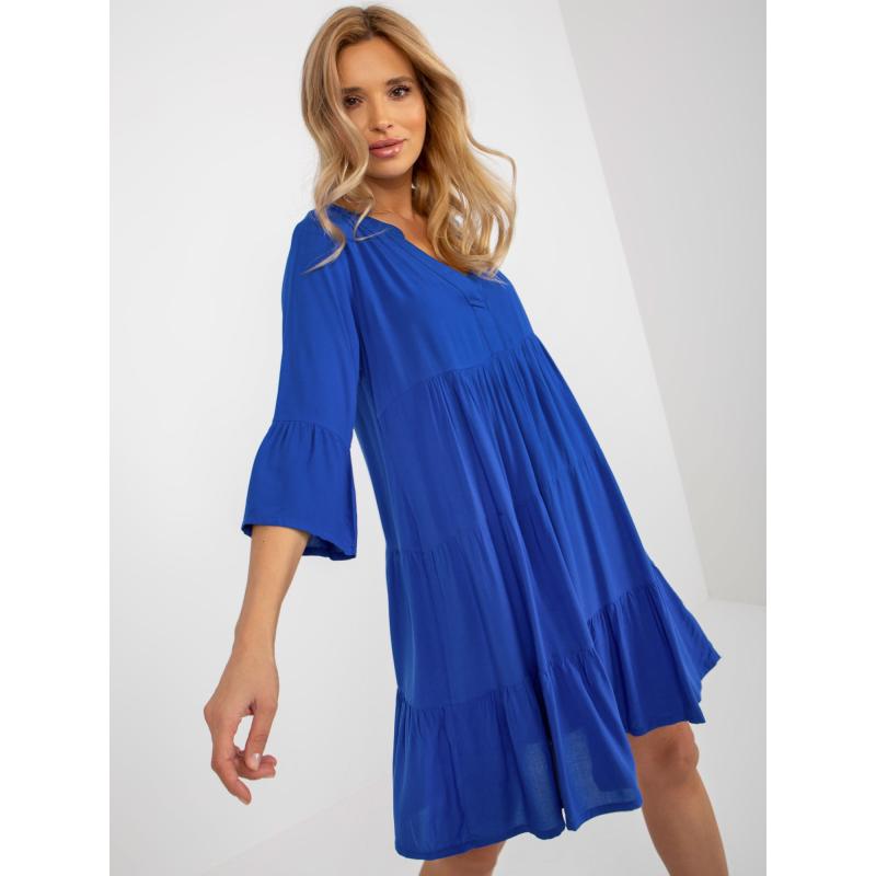 Női ruha fodros, 3/4 ujjú SUBLEVEL kobalt színű