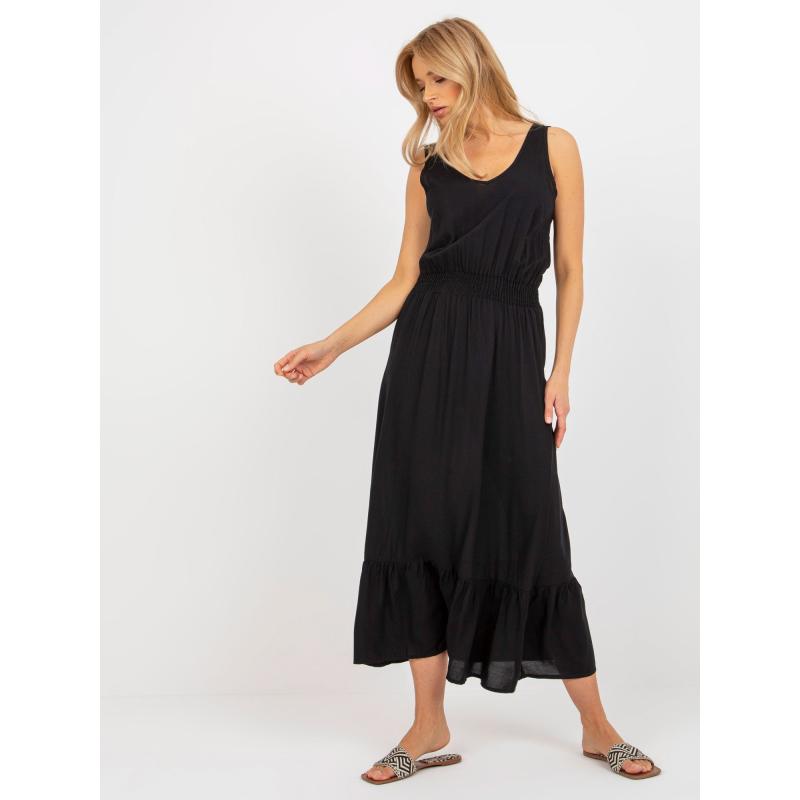 Dámské šaty s volánem bez rukávů maxi FRESH MADE černé 