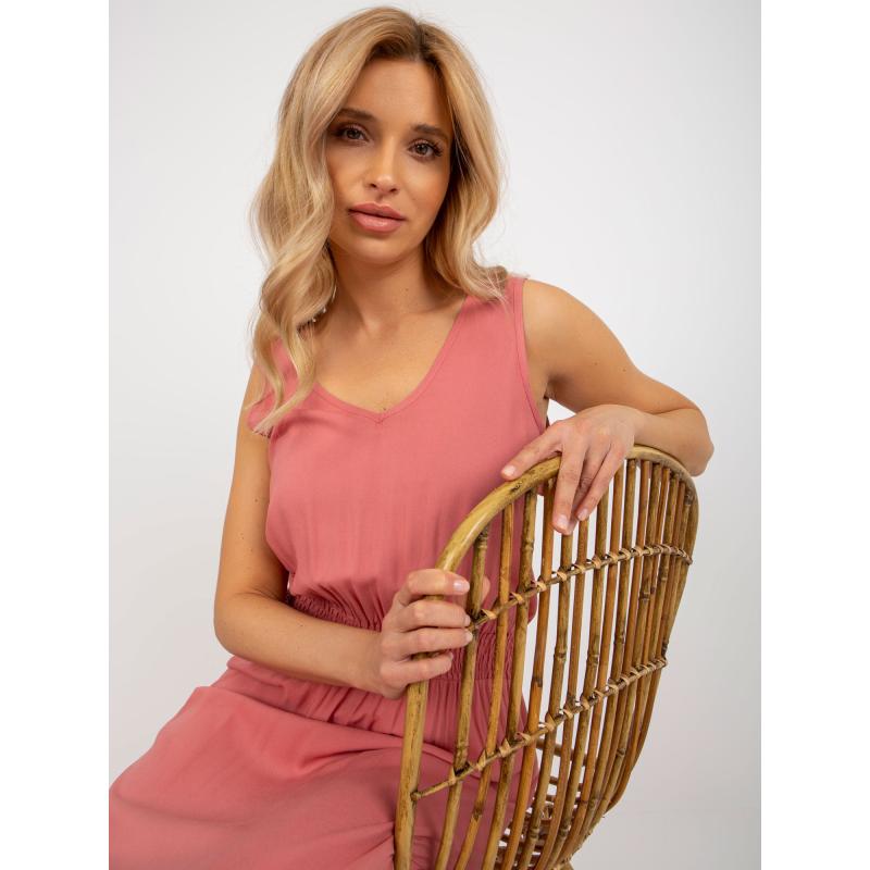 Női ruha fodros, elasztikus derékkal FRESH MADE sötét rózsaszín