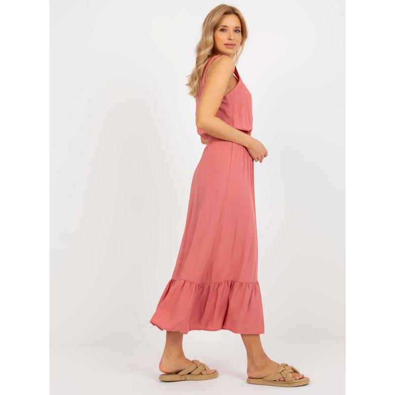 Női ruha fodros, elasztikus derékkal FRESH MADE sötét rózsaszín