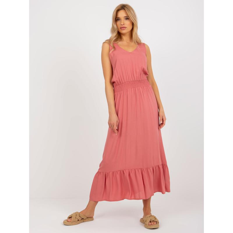 Női ruha fodros, elasztikus derékkal FRESH MADE sötét rózsaszín