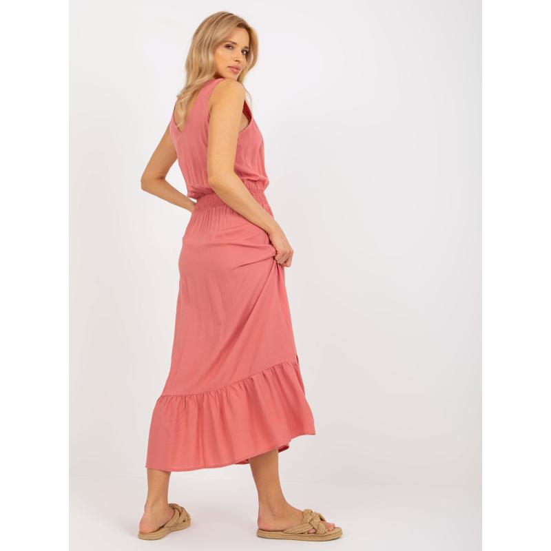 Női ruha fodros, elasztikus derékkal FRESH MADE sötét rózsaszín