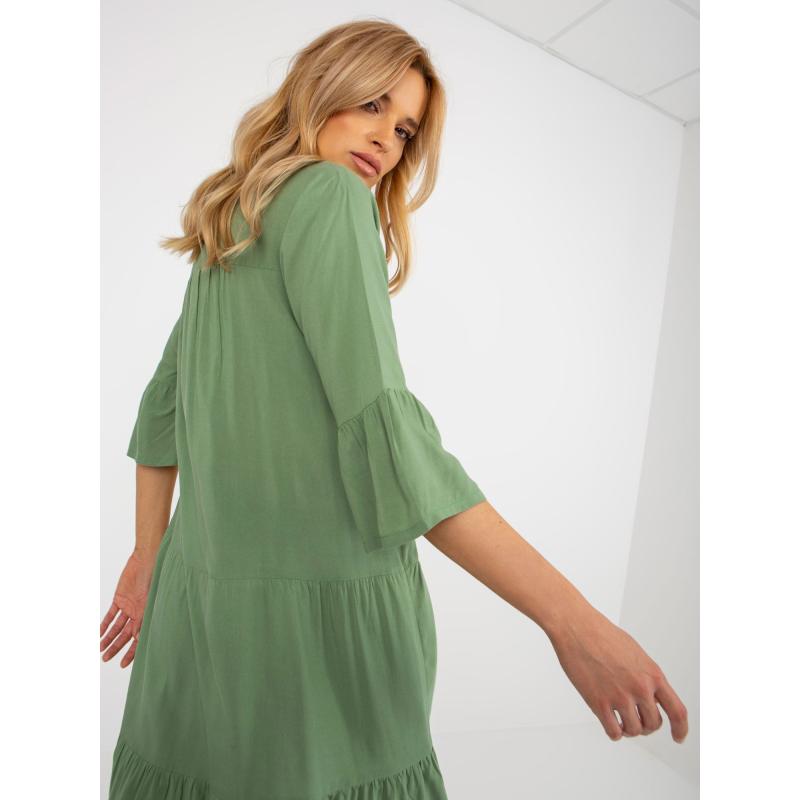 Női ruha fodros és 3/4-es ujjú SUBLEVEL khaki SUBLEVEL khaki