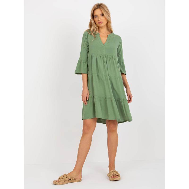 Női ruha fodros és 3/4-es ujjú SUBLEVEL khaki SUBLEVEL khaki