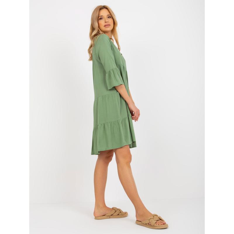 Női ruha fodros és 3/4-es ujjú SUBLEVEL khaki SUBLEVEL khaki