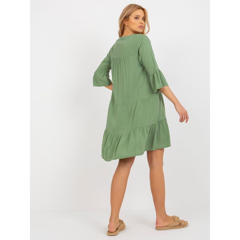 Női ruha fodros és 3/4-es ujjú SUBLEVEL khaki SUBLEVEL khaki