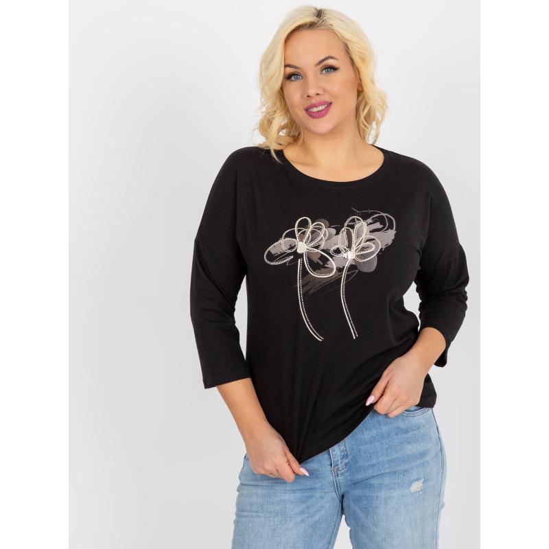 Dámska blúzka s aplikáciou a potlačou plus size MARGITA čierna