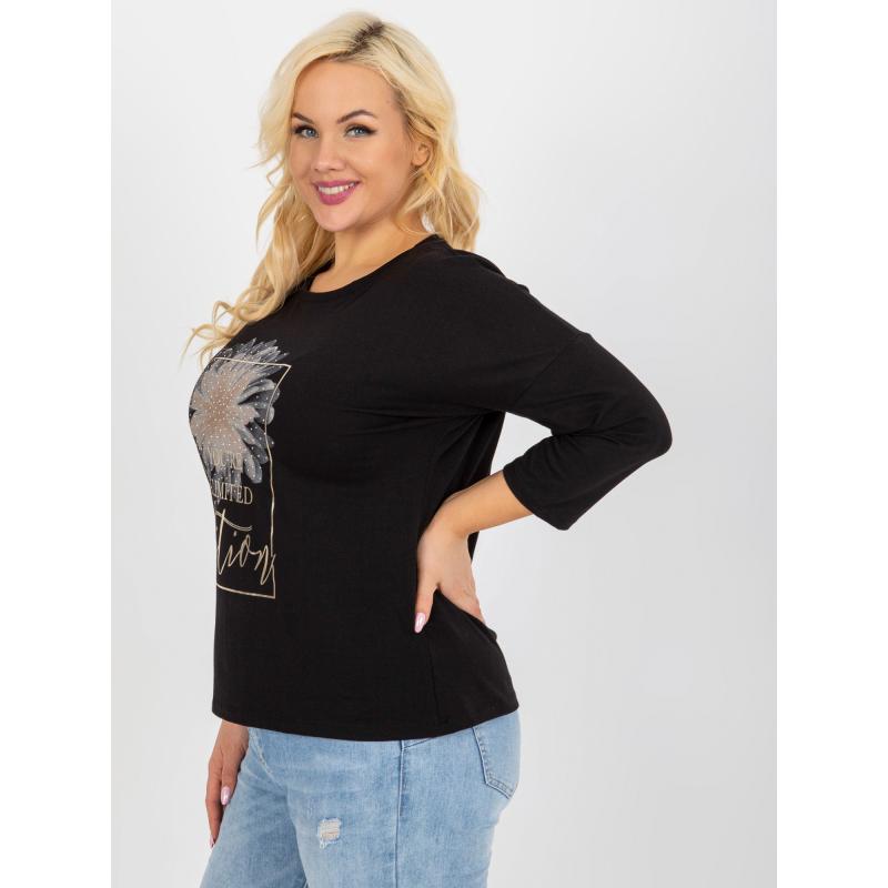 Dámska blúzka s nápismi a kamienkami plus size MARIA čierna