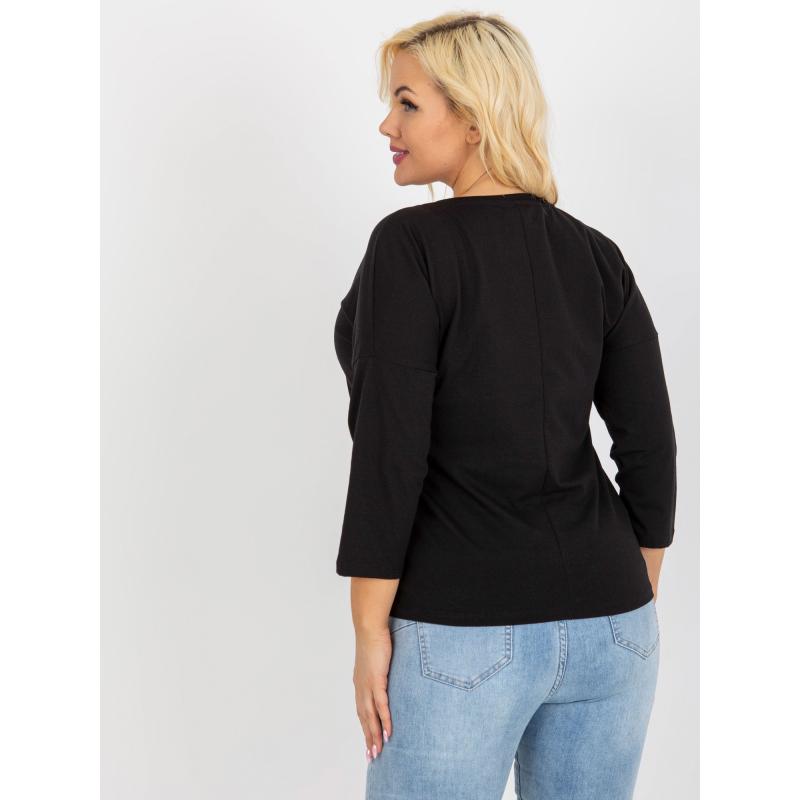 Dámska blúzka s nápismi a kamienkami plus size MARIA čierna