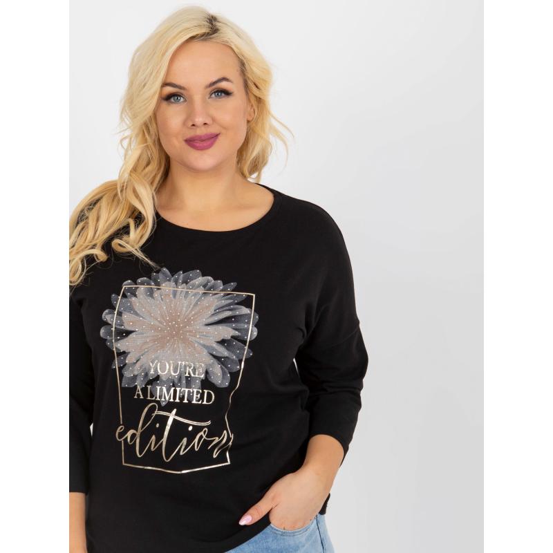 Dámska blúzka s nápismi a kamienkami plus size MARIA čierna