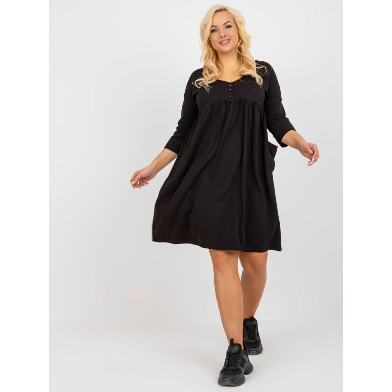 Dámské šaty teplákové plus size basic s kapsami černé 