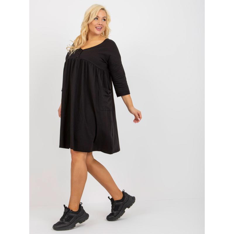 Dámské šaty teplákové plus size basic s kapsami černé 