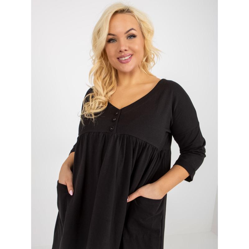 Dámské šaty teplákové plus size basic s kapsami černé 