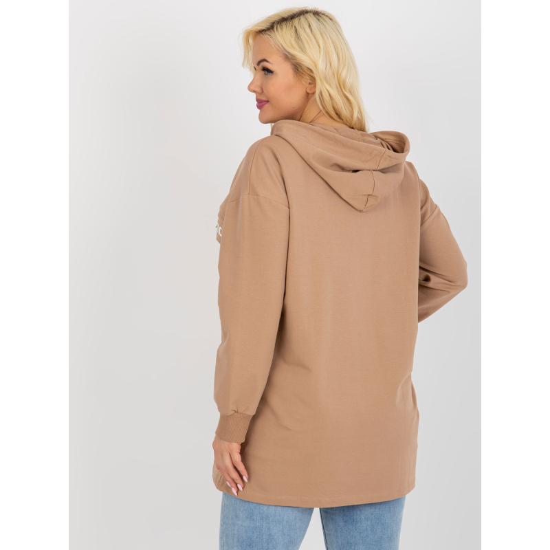 Dámská mikina s kapucí delší plus size PAULINA hnědé 