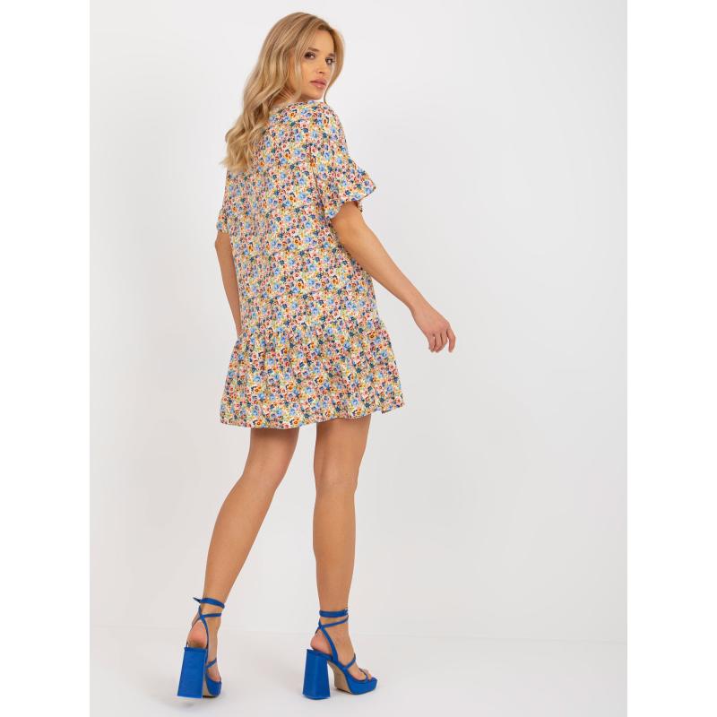 Női fodros ruha laza virágos SUBLEVEL sárga