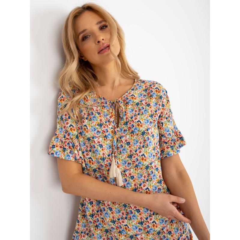 Női fodros ruha laza virágos SUBLEVEL sárga