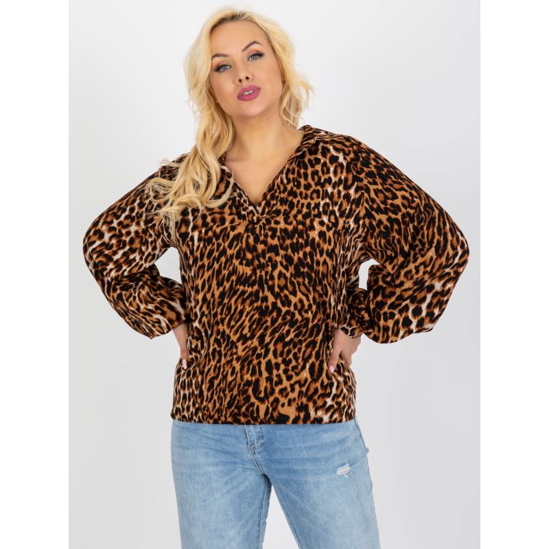 Dámská halenka s leopardím potiskem plus size GERDA světle hnědá a černá  