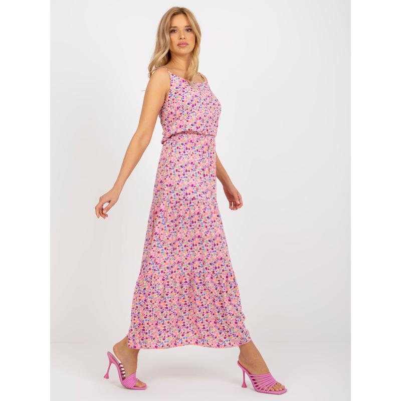 Dámské šaty s ramínky květinové maxi SUBLEVEL růžové  