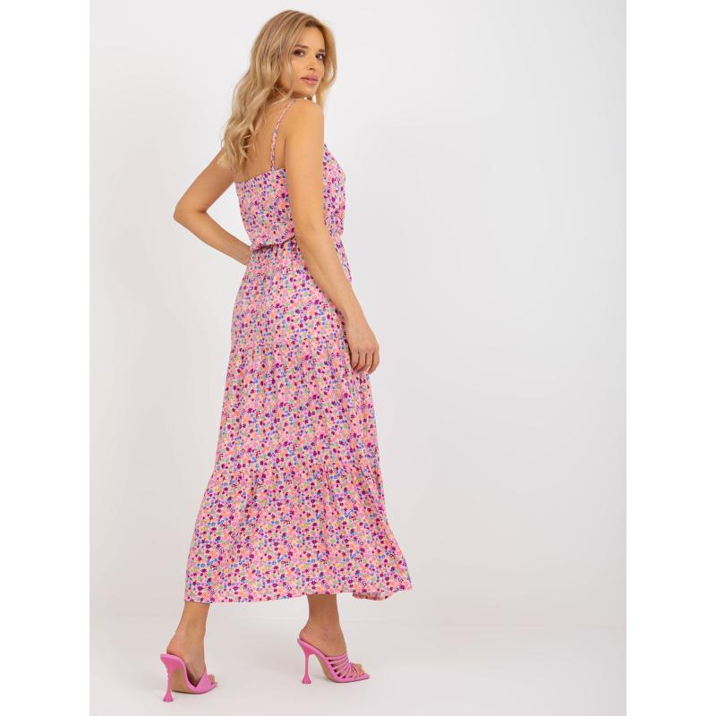 Dámské šaty s ramínky květinové maxi SUBLEVEL růžové  
