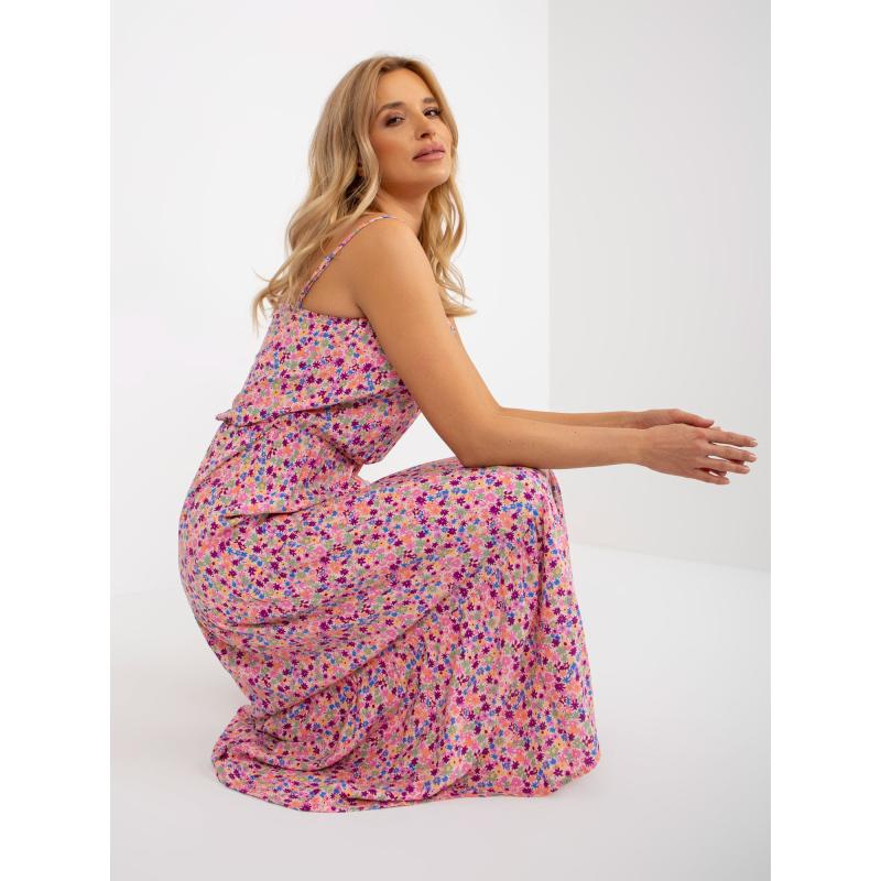 Dámské šaty s ramínky květinové maxi SUBLEVEL růžové  