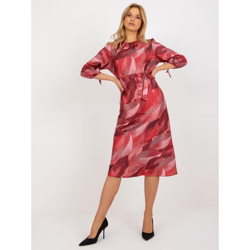 Dámské šaty s 3/4 rukávy a potiskem koktejlové ANDREASA bordó 