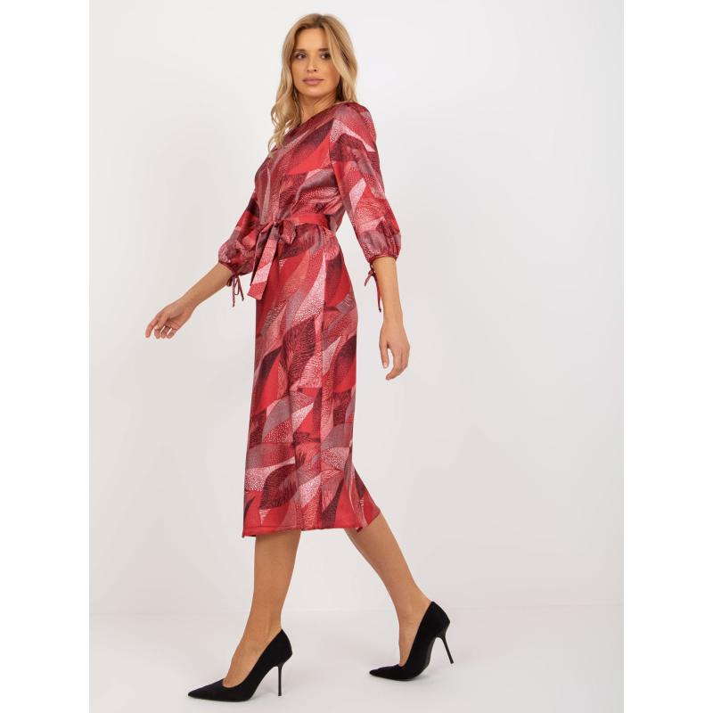 Dámské šaty s 3/4 rukávy a potiskem koktejlové ANDREASA bordó 