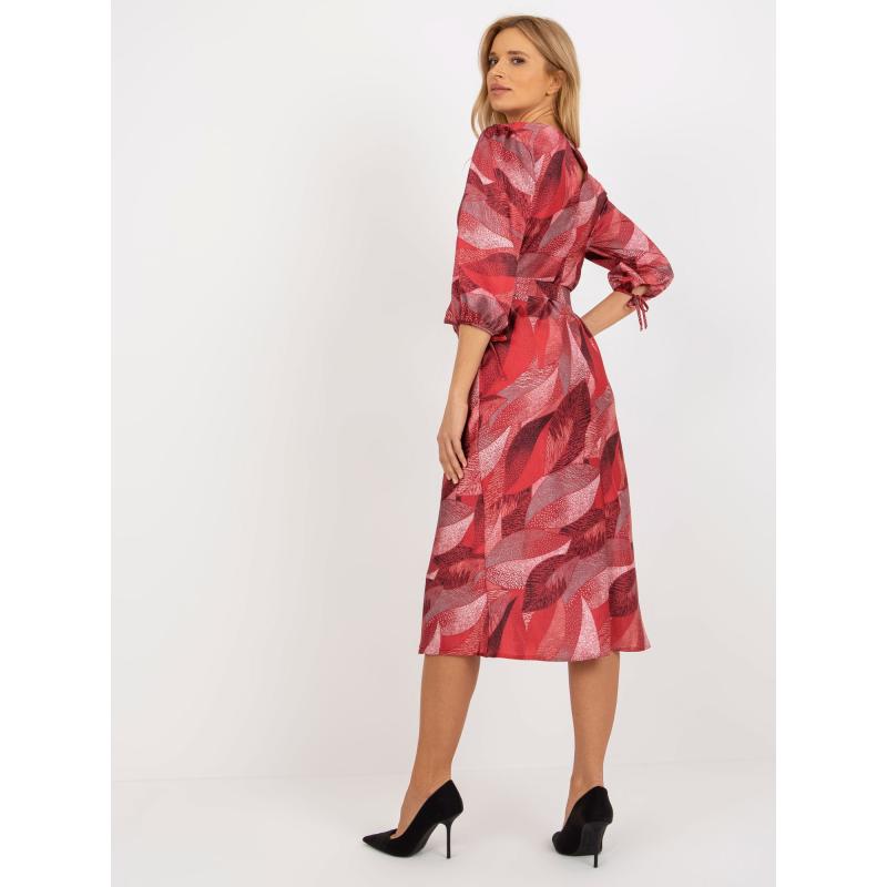 Dámské šaty s 3/4 rukávy a potiskem koktejlové ANDREASA bordó 