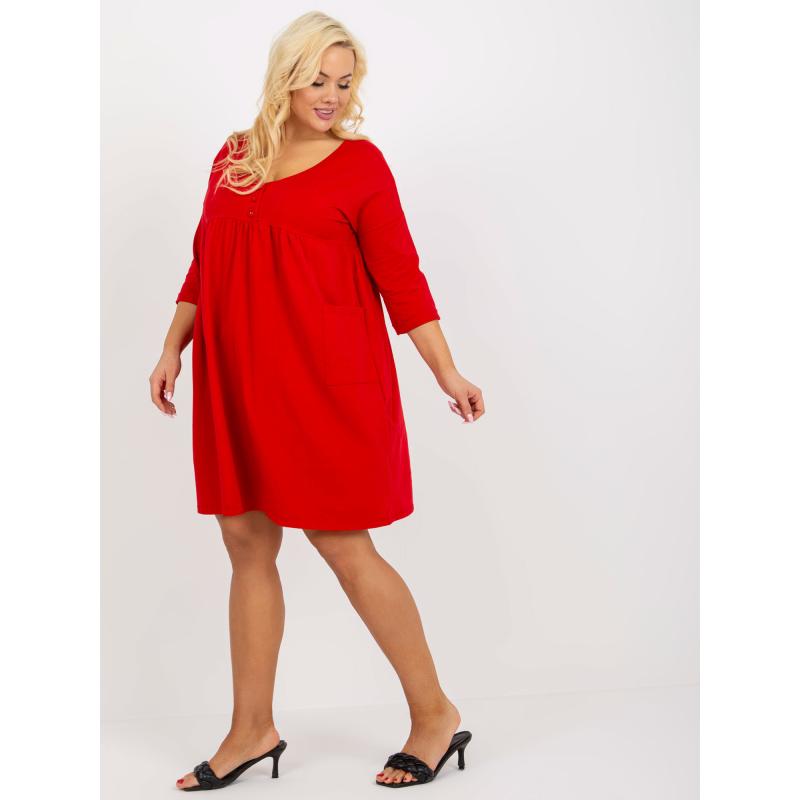 Női plus size ruha zsebekkel BASIC piros