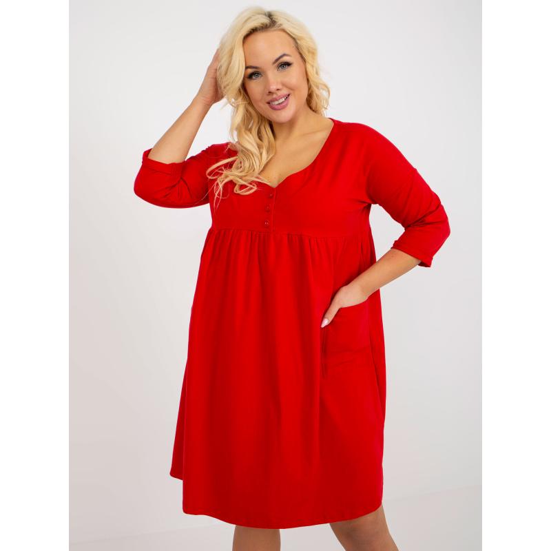 Női plus size ruha zsebekkel BASIC piros